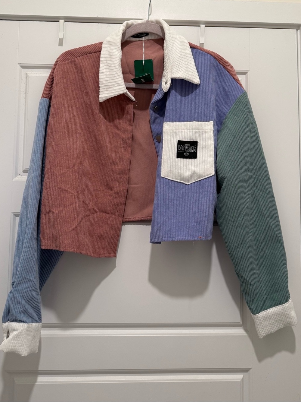 Colorblock Corduroy Crop Jacket - White Collar